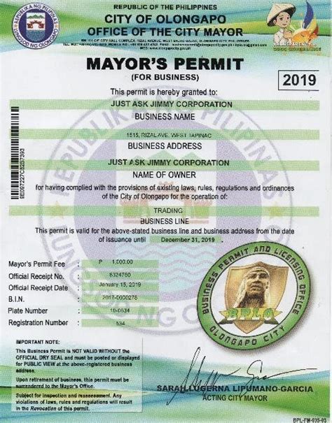 Issuance of Mayor’s Permit .